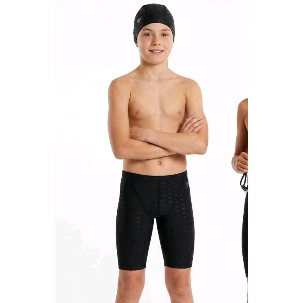 Swimming Set Including Swimming Hat and Trunks Black Youth High Elastic